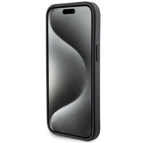 Etui Guess Grip Stand 4G Saffiano Strass na iPhone 15 - czarne