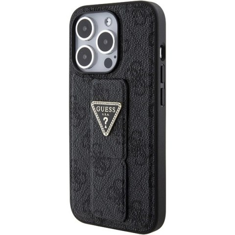 Etui Guess Grip Stand 4G Triangle Strass na iPhone 15 Pro Max - czarne