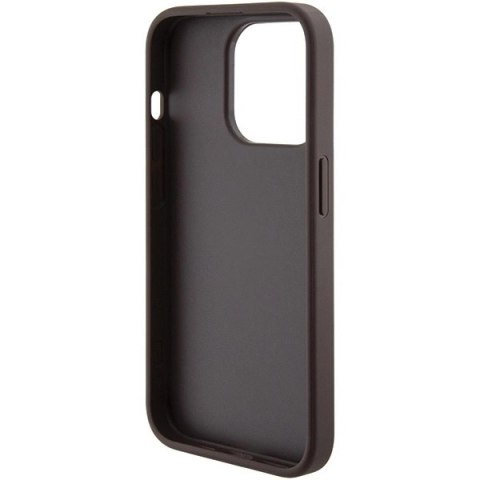 Etui Guess Grip Stand 4G Triangle Strass na iPhone 15 Pro - brązowe