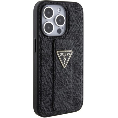 Etui Guess Grip Stand 4G Triangle Strass na iPhone 15 Pro - czarne