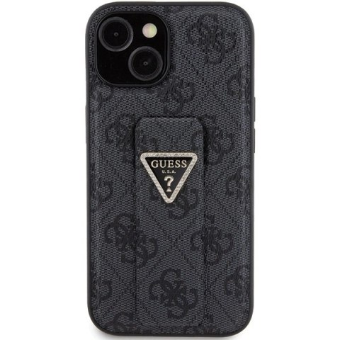 Etui Guess Grip Stand 4G Triangle Strass na iPhone 15 - czarne