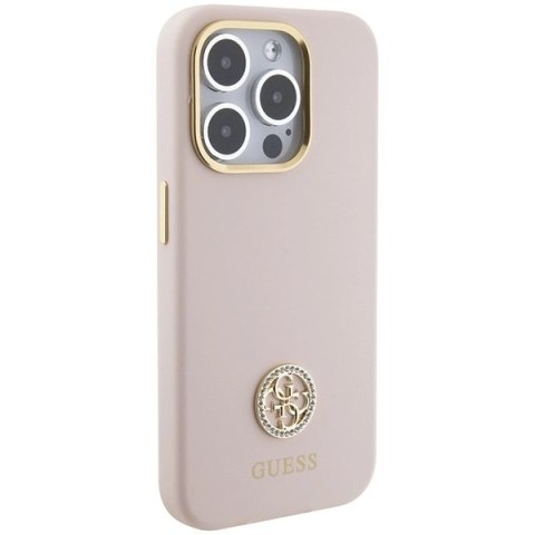 Etui Guess Silicone Logo Strass 4G na iPhone 15 Pro - jasnoróżowe