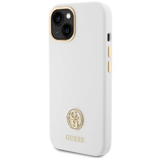 Etui Guess Silicone Logo Strass 4G na iPhone 15 - białe