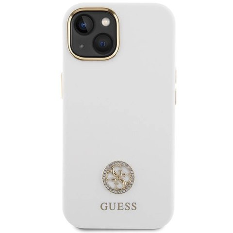 Etui Guess Silicone Logo Strass 4G na iPhone 15 - białe