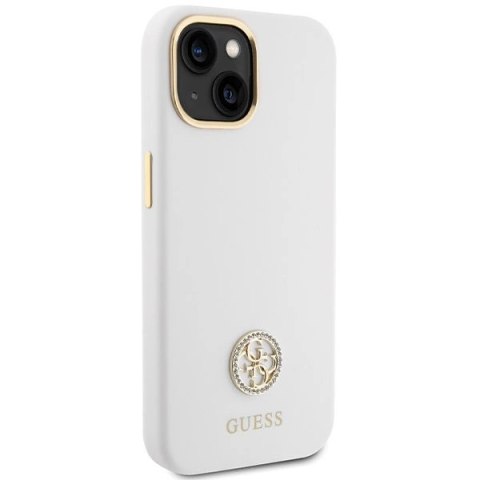 Etui Guess Silicone Logo Strass 4G na iPhone 15 - białe