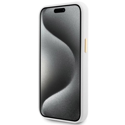 Etui Guess Silicone Logo Strass 4G na iPhone 15 - białe
