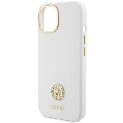 Etui Guess Silicone Logo Strass 4G na iPhone 15 - białe