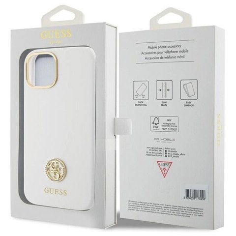 Etui Guess Silicone Logo Strass 4G na iPhone 15 - białe