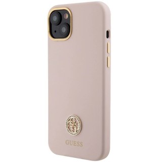 Etui Guess Silicone Logo Strass 4G na iPhone 15 - jasnoróżowe