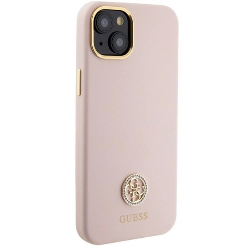 Etui Guess Silicone Logo Strass 4G na iPhone 15 - jasnoróżowe