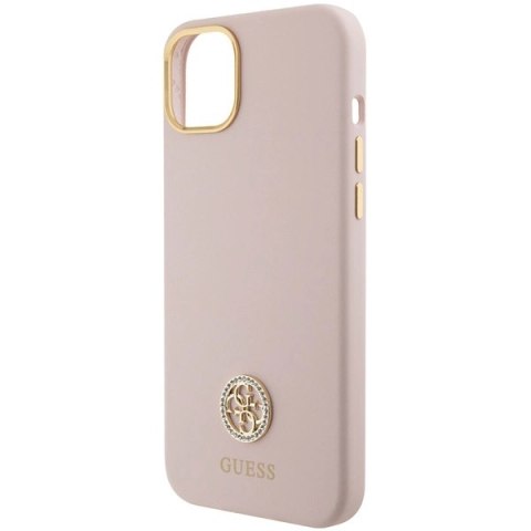Etui Guess Silicone Logo Strass 4G na iPhone 15 - jasnoróżowe