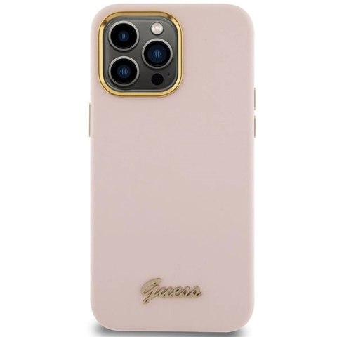 Etui Guess Silicone Script Metal Logo & Frame na iPhone 15 Pro Max - różowe