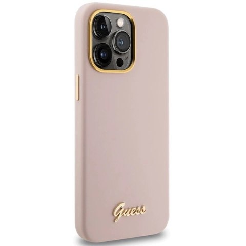 Etui Guess Silicone Script Metal Logo & Frame na iPhone 15 Pro Max - różowe