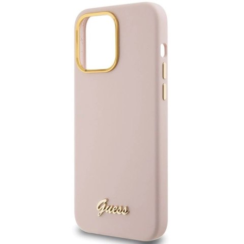 Etui Guess Silicone Script Metal Logo & Frame na iPhone 15 Pro Max - różowe