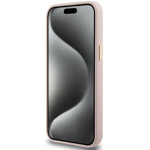 Etui Guess Silicone Script Metal Logo & Frame na iPhone 15 Pro - różowe