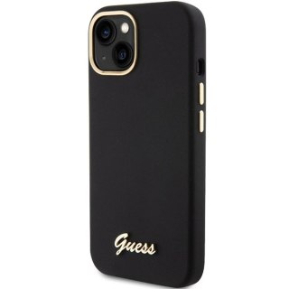 Etui Guess Silicone Script Metal Logo & Frame na iPhone 15 - czarne