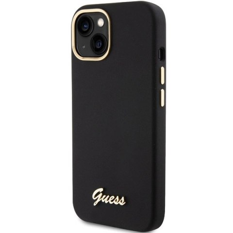 Etui Guess Silicone Script Metal Logo & Frame na iPhone 15 - czarne