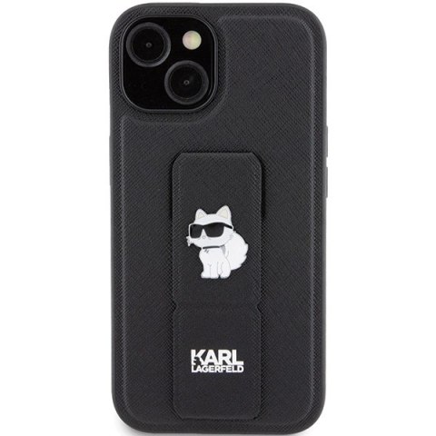 Etui Karl Lagerfeld Gripstand Saffiano Choupette Pins na iPhone 15 Plus / 14 Plus - czarne Etui Karl Lagerfeld Gripstand Saffiano Choupette Pins na iPhone 15 Plus / 14 Plus - czarne