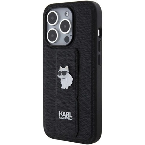 Etui Karl Lagerfeld Gripstand Saffiano Choupette Pins na iPhone 15 Pro - czarne Etui Karl Lagerfeld Gripstand Saffiano Choupette Pins na iPhone 15 Pro - czarne