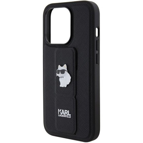 Etui Karl Lagerfeld Gripstand Saffiano Choupette Pins na iPhone 15 Pro - czarne Etui Karl Lagerfeld Gripstand Saffiano Choupette Pins na iPhone 15 Pro - czarne