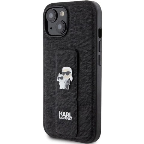 Etui Karl Lagerfeld Gripstand Saffiano Karl&Choupette Pins na iPhone 15 Plus / 14 Plus - czarne Etui Karl Lagerfeld Gripstand Saffiano Karl&Choupette Pins na iPhone 15 Plus / 14 Plus - czarne