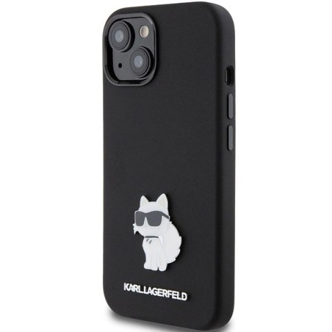 Etui Karl Lagerfeld Silicone Choupette Metal Pin na iPhone 15 Plus / 14 Plus - czarne