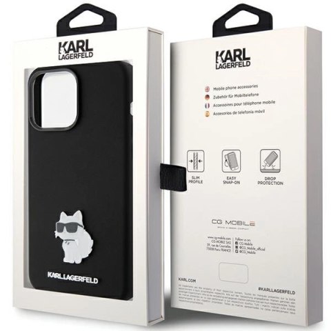 Etui Karl Lagerfeld Silicone Choupette Metal Pin na iPhone 15 Pro - czarne Etui Karl Lagerfeld Silicone Choupette Metal Pin na iPhone 15 Pro - czarne