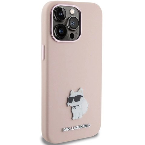 Etui Karl Lagerfeld Silicone Choupette Metal Pin na iPhone 15 Pro - różowe Etui Karl Lagerfeld Silicone Choupette Metal Pin na iPhone 15 Pro - różowe