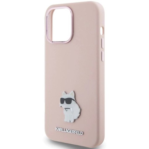 Etui Karl Lagerfeld Silicone Choupette Metal Pin na iPhone 15 Pro - różowe Etui Karl Lagerfeld Silicone Choupette Metal Pin na iPhone 15 Pro - różowe