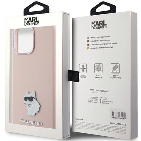 Etui Karl Lagerfeld Silicone Choupette Metal Pin na iPhone 15 Pro - różowe Etui Karl Lagerfeld Silicone Choupette Metal Pin na iPhone 15 Pro - różowe