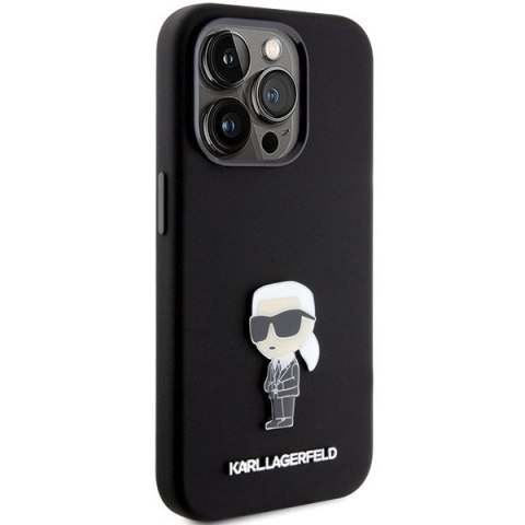 Etui Karl Lagerfeld Silicone Ikonik Metal Pin na iPhone 15 Pro - czarne Etui Karl Lagerfeld Silicone Ikonik Metal Pin na iPhone 15 Pro - czarne