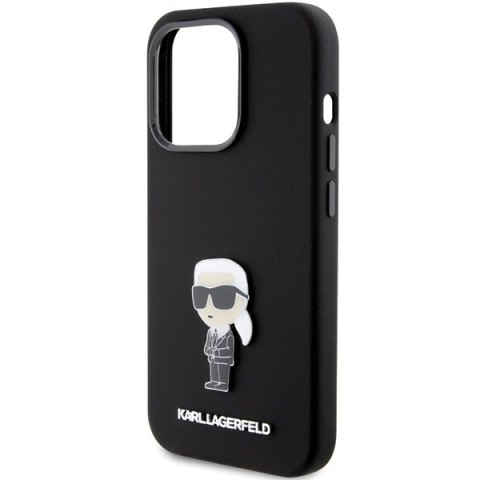 Etui Karl Lagerfeld Silicone Ikonik Metal Pin na iPhone 15 Pro - czarne Etui Karl Lagerfeld Silicone Ikonik Metal Pin na iPhone 15 Pro - czarne