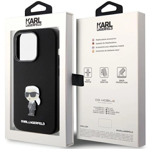 Etui Karl Lagerfeld Silicone Ikonik Metal Pin na iPhone 15 Pro - czarne Etui Karl Lagerfeld Silicone Ikonik Metal Pin na iPhone 15 Pro - czarne
