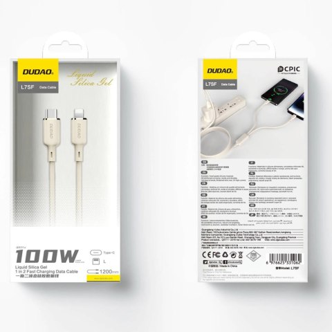 Kabel 2w1 Dudao L7SF USB-C - USB-C / Lightning 100W 1.2m - beżowy Kabel 2w1 Dudao L7SF USB-C - USB-C / Lightning 100W 1.2m - beżowy