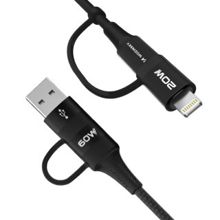 Kabel Wozinsky WNBAA 4w1 2x USB-C 1x USB-A 1x Lightning 60W 1 m - czarny