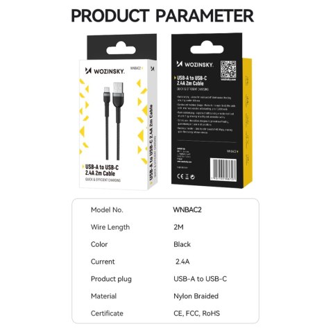 Kabel Wozinsky WNBAC1 USB-A / USB-C 2.4A 1 m - czarny Kabel Wozinsky WNBAC1 USB-A / USB-C 2.4A 1 m - czarny