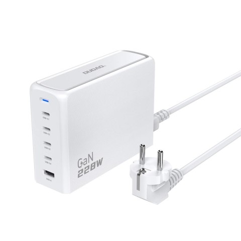 Ładowarka Dudao A228EU GaN 1x USB-A 4x USB-C PD 228W - biała Ładowarka Dudao A228EU GaN 1x USB-A 4x USB-C PD 228W - biała