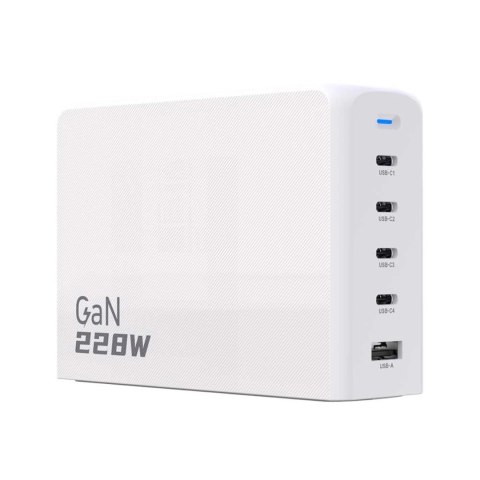 Ładowarka Dudao A228EU GaN 1x USB-A 4x USB-C PD 228W - biała Ładowarka Dudao A228EU GaN 1x USB-A 4x USB-C PD 228W - biała