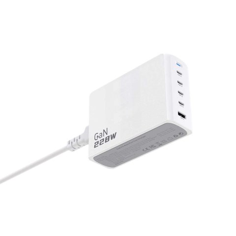 Ładowarka Dudao A228EU GaN 1x USB-A 4x USB-C PD 228W - biała Ładowarka Dudao A228EU GaN 1x USB-A 4x USB-C PD 228W - biała