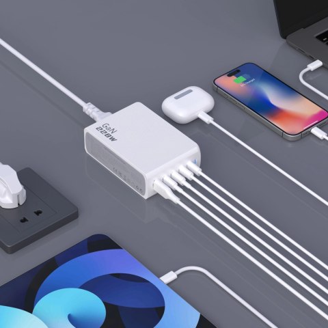 Ładowarka Dudao A228EU GaN 1x USB-A 4x USB-C PD 228W - biała Ładowarka Dudao A228EU GaN 1x USB-A 4x USB-C PD 228W - biała