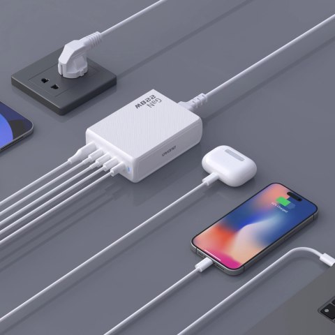 Ładowarka Dudao A228EU GaN 1x USB-A 4x USB-C PD 228W - biała Ładowarka Dudao A228EU GaN 1x USB-A 4x USB-C PD 228W - biała
