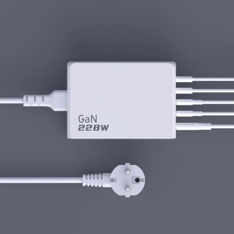Ładowarka Dudao A228EU GaN 1x USB-A 4x USB-C PD 228W - biała Ładowarka Dudao A228EU GaN 1x USB-A 4x USB-C PD 228W - biała