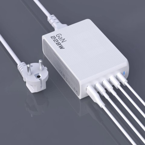 Ładowarka Dudao A228EU GaN 1x USB-A 4x USB-C PD 228W - biała Ładowarka Dudao A228EU GaN 1x USB-A 4x USB-C PD 228W - biała