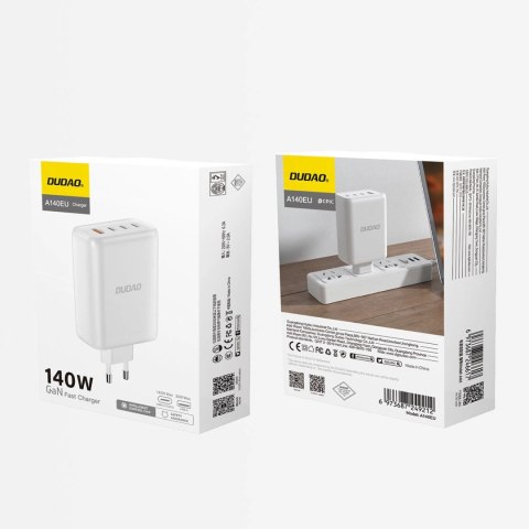 Ładowarka sieciowa GaN Dudao A140EU USB-A / 3xUSB-C PD 140W - biała Ładowarka sieciowa GaN Dudao A140EU USB-A / 3xUSB-C PD 140W - biała