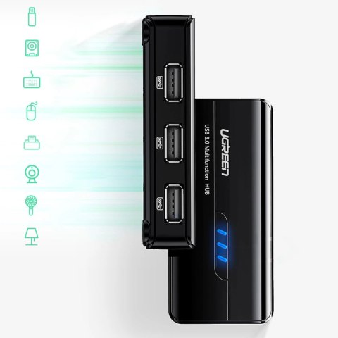 Adapter sieciowy Ugreen 20264 RJ45 / USB-A 10/100Mbps HUB 3x USB-A 2.0 - czarny Adapter sieciowy Ugreen 20264 RJ45 / USB-A 10/100Mbps HUB 3x USB-A 2.0 - czarny