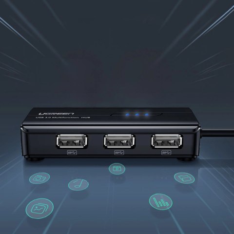 Adapter sieciowy Ugreen 20264 RJ45 / USB-A 10/100Mbps HUB 3x USB-A 2.0 - czarny Adapter sieciowy Ugreen 20264 RJ45 / USB-A 10/100Mbps HUB 3x USB-A 2.0 - czarny