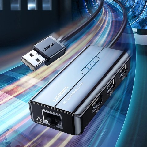 Adapter sieciowy Ugreen 20264 RJ45 / USB-A 10/100Mbps HUB 3x USB-A 2.0 - czarny Adapter sieciowy Ugreen 20264 RJ45 / USB-A 10/100Mbps HUB 3x USB-A 2.0 - czarny