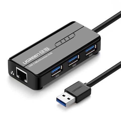 Adapter sieciowy Ugreen 20265 USB-A / RJ45 1000 Mbps HUB 3x USB 3.0 - czarny Adapter sieciowy Ugreen 20265 USB-A / RJ45 1000 Mbps HUB 3x USB 3.0 - czarny
