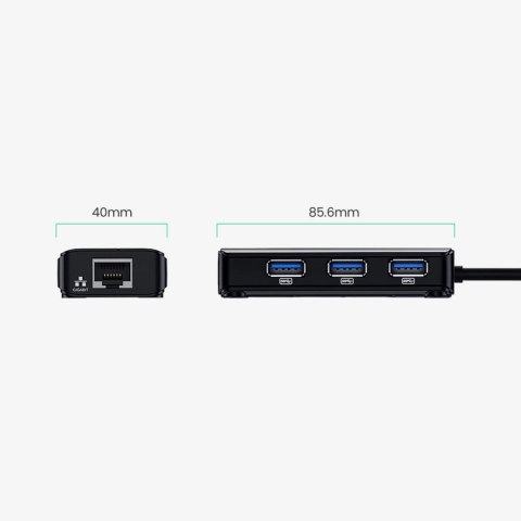 Adapter sieciowy Ugreen 20265 USB-A / RJ45 1000 Mbps HUB 3x USB 3.0 - czarny Adapter sieciowy Ugreen 20265 USB-A / RJ45 1000 Mbps HUB 3x USB 3.0 - czarny