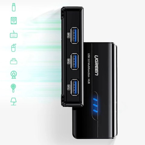Adapter sieciowy Ugreen 20265 USB-A / RJ45 1000 Mbps HUB 3x USB 3.0 - czarny Adapter sieciowy Ugreen 20265 USB-A / RJ45 1000 Mbps HUB 3x USB 3.0 - czarny